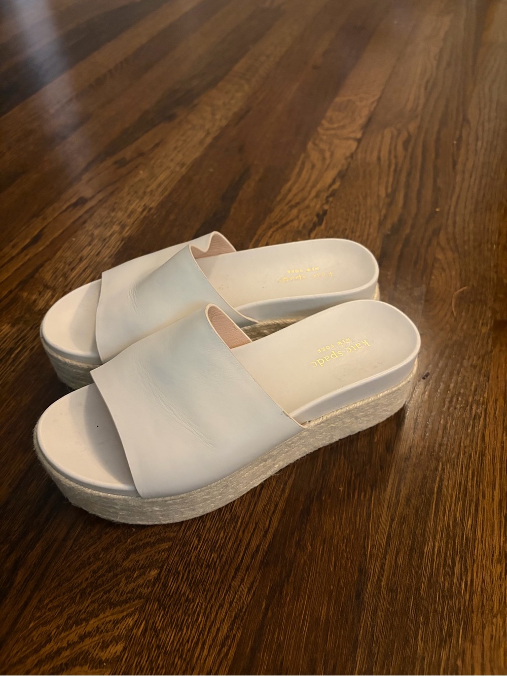 kate spade Cream Espadrille Platform Slide Sandals